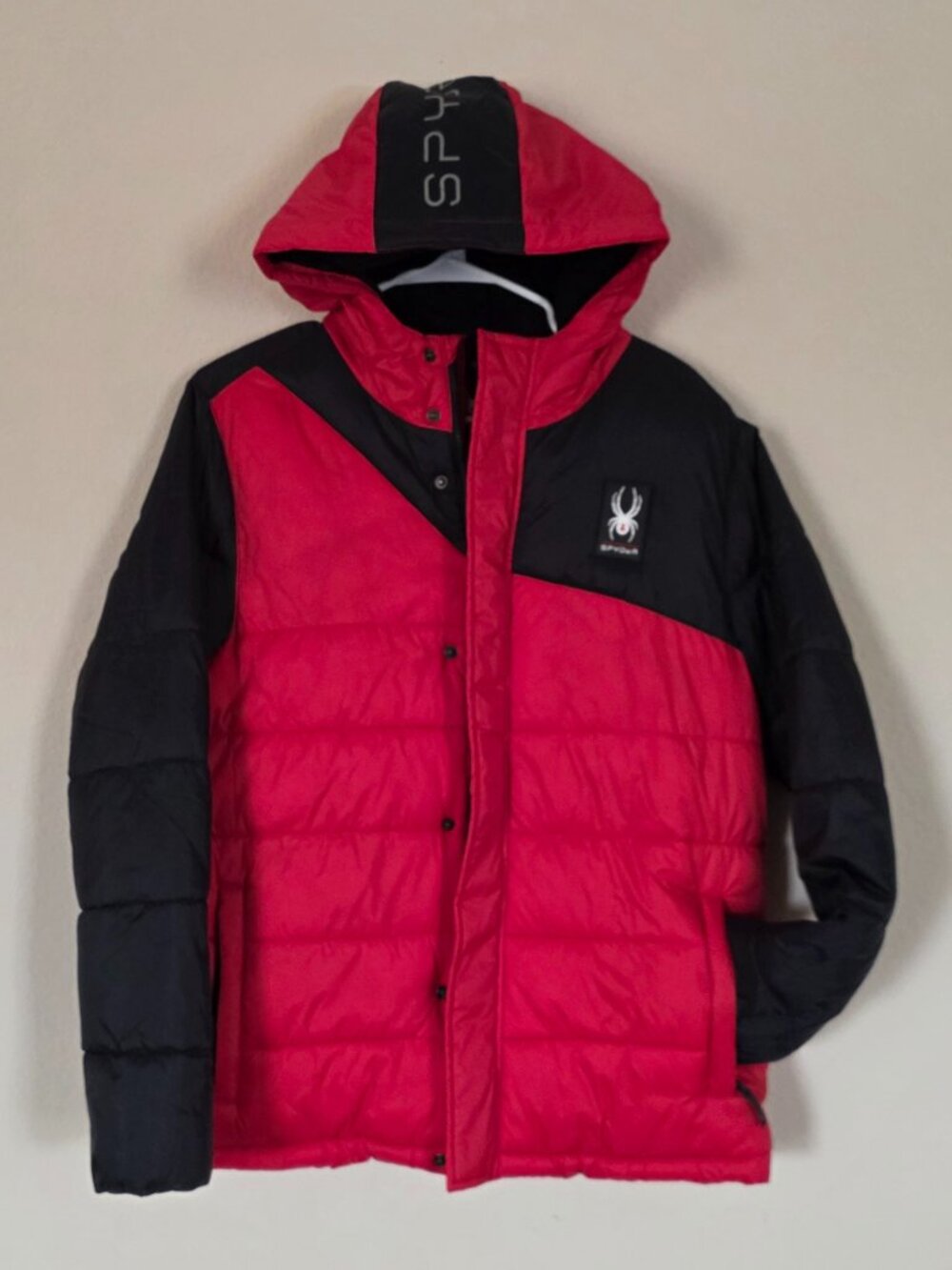 Spyder ThermaWEB Youth Hooded Jacket XL 18/20 Water Resistant Red Black Puffer